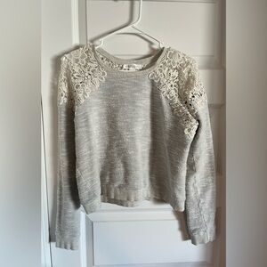 Forever 21 Lace-Accent Crewneck Sweater - Cream Gray